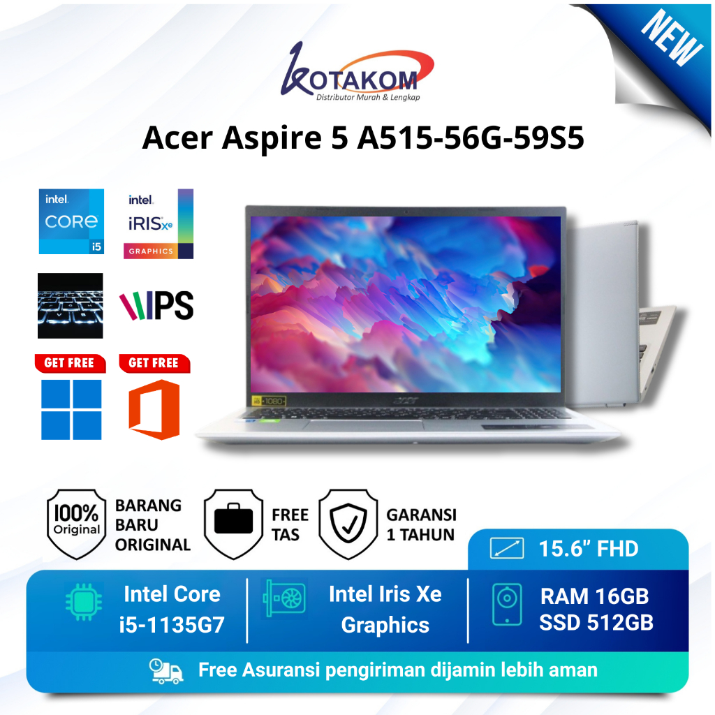 Acer Aspire 5 A515-56G-59S5 Intel Core i5-1135G7 RAM 16GB SSD 512GB 15.6" IPS Intel Iris Xe Graphics