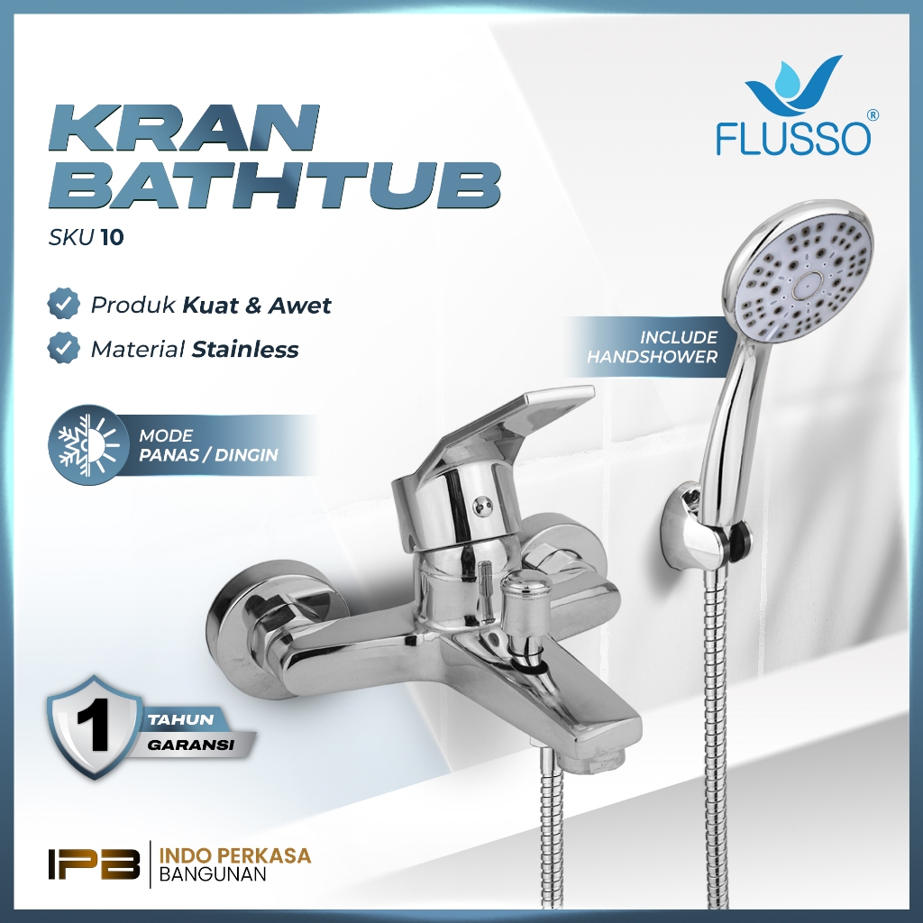 FLUSSO Kran Shower Lengkap Kamar Mandi Air Panas Dingin Kran Cabang 2 Flusso | 9 10