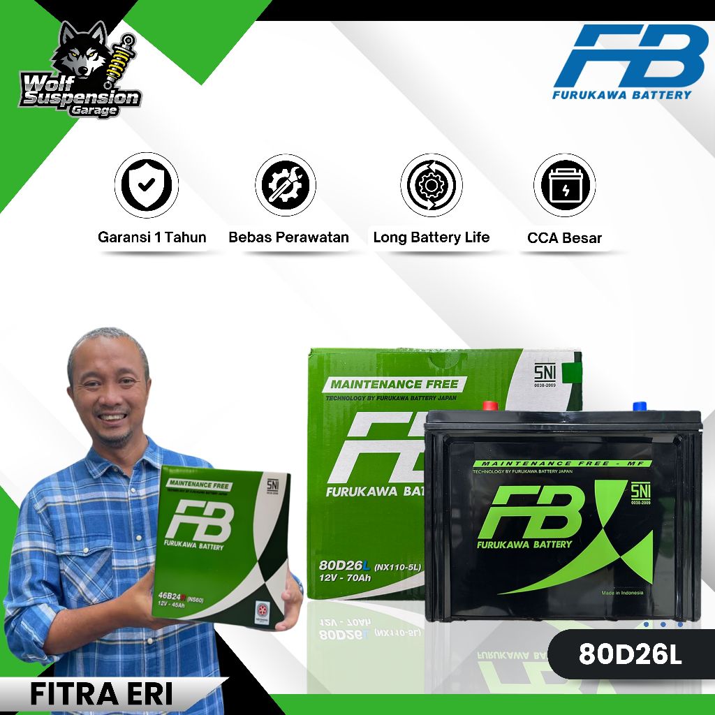 Furukawa Battery / FB Aki Mobil 80D26L 12V / 70Ah Aki Kering INDOMOBIL