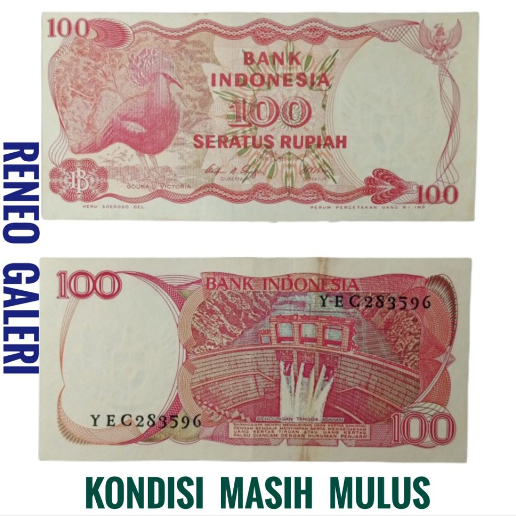 Mulus asli Rp 100 Rupiah tahun 1984 Burung dara merpati mahkota goura Victoria bendungan tangga asah