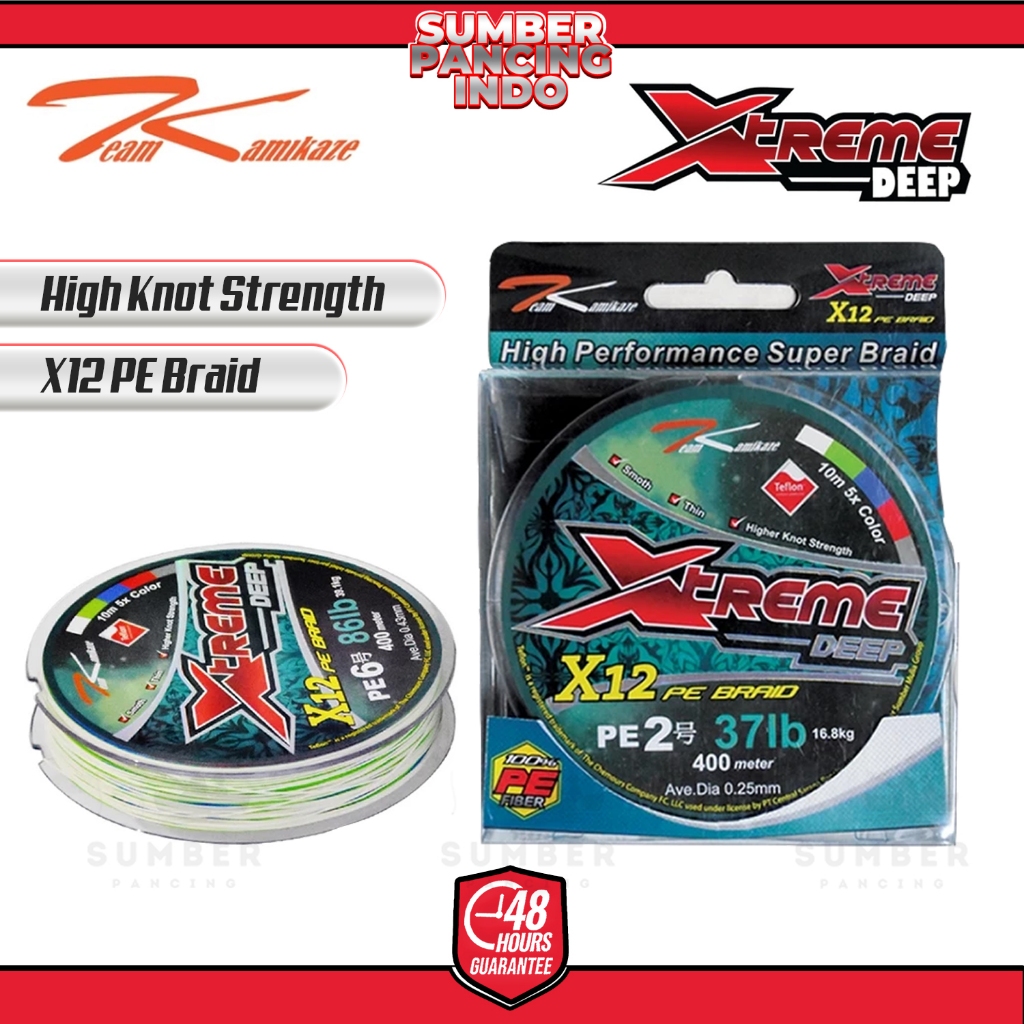 KAMIKAZE Senar Pancing PE XTREME DEEP X12 400M Multicolor Tali Pancing PE Cocok Untuk Jigging