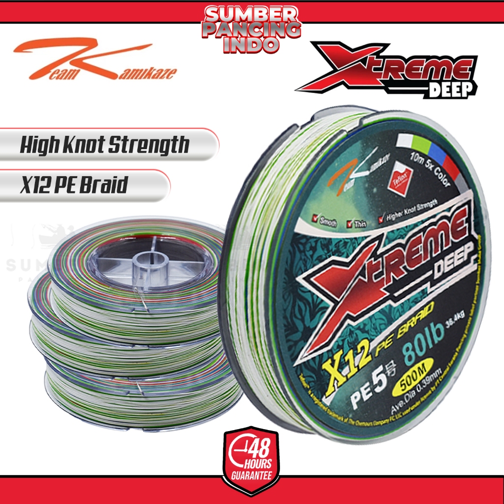 KAMIKAZE Senar Pancing PE XTREME DEEP X12 500M Multicolor Tali Pancing PE Cocok Untuk Jigging