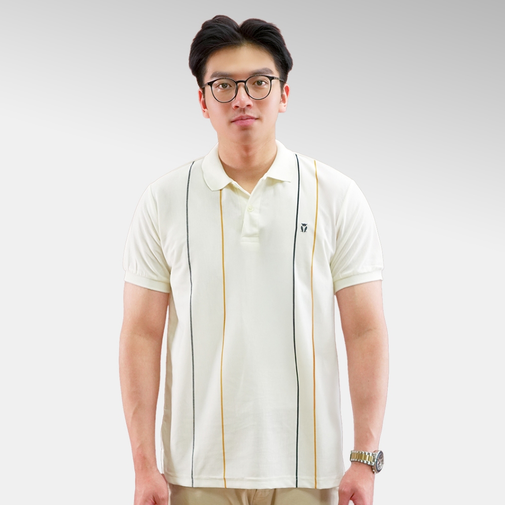 MATSUDA Baju Kaos Polo Shirt Dewasa Stripe Pria Kerah Katun Tarumizu OffWhite
