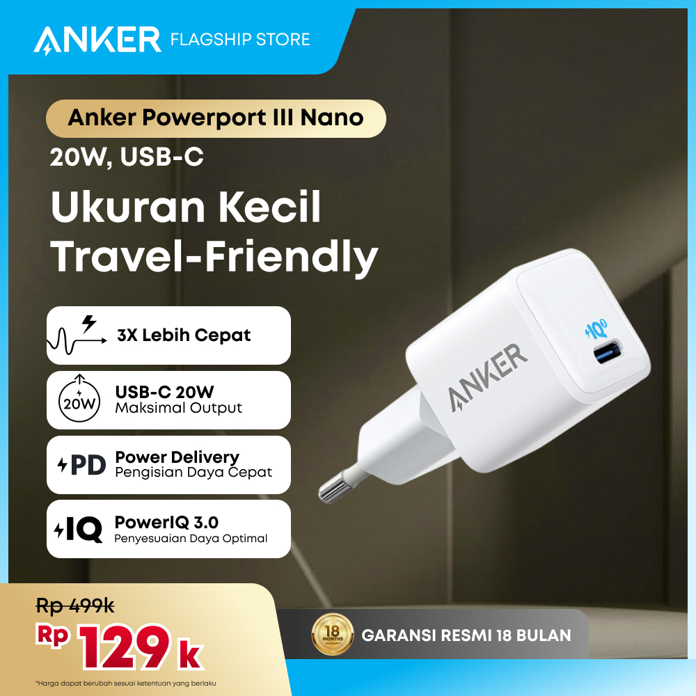 Anker Kepala Charger Powerport III Nano 20W Fast Charging - A2633