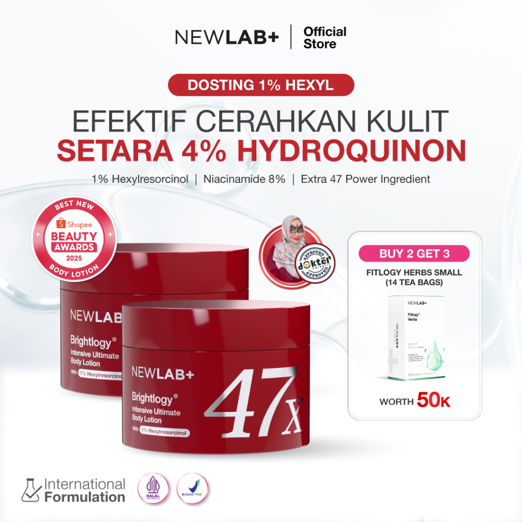 [BUY 2 GET 3, Doktif Approved] NEWLAB Paket 2 Jar Brightlogy Intensive Power Brightening Lotion Free