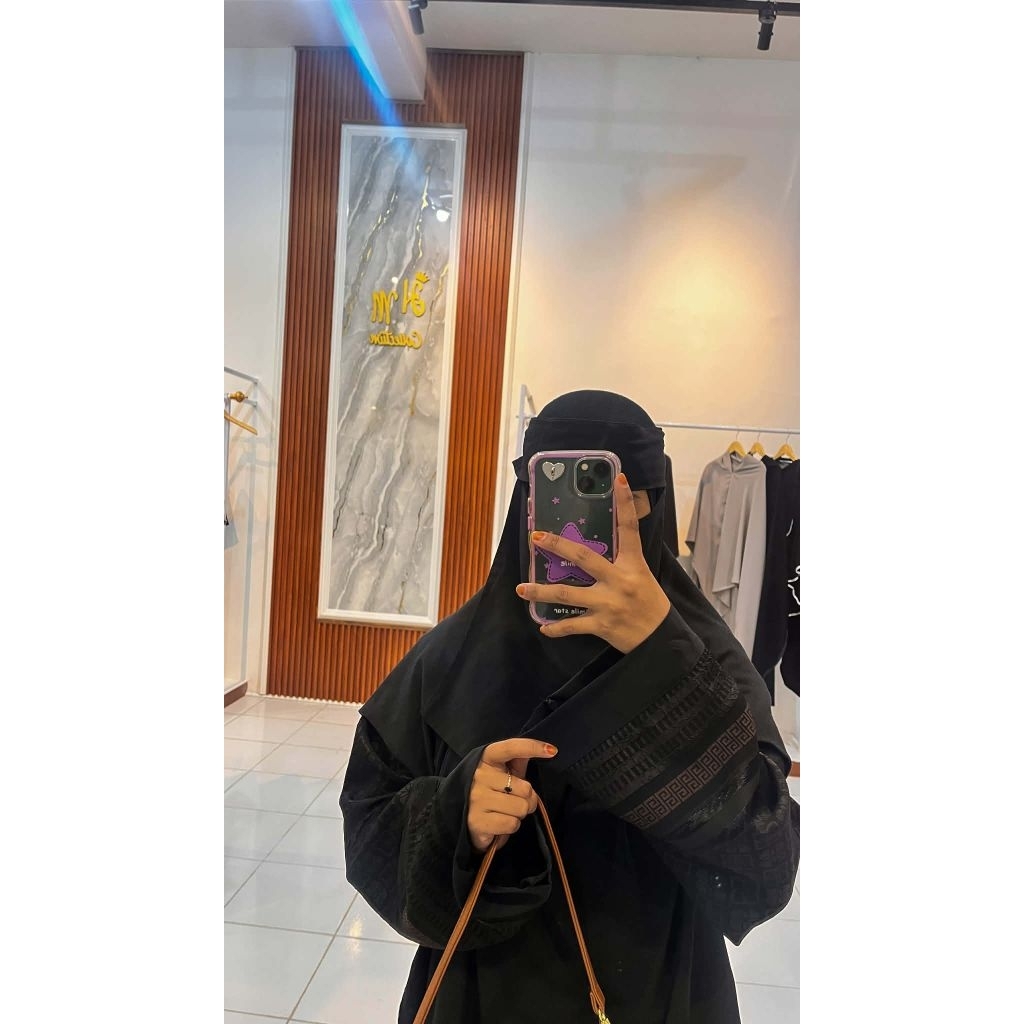 ABAYA ALIYAH MADINAH EMBOS JAGUARD JETBLACK PREMIUM GAMIS/BAJU MUSLIMAH