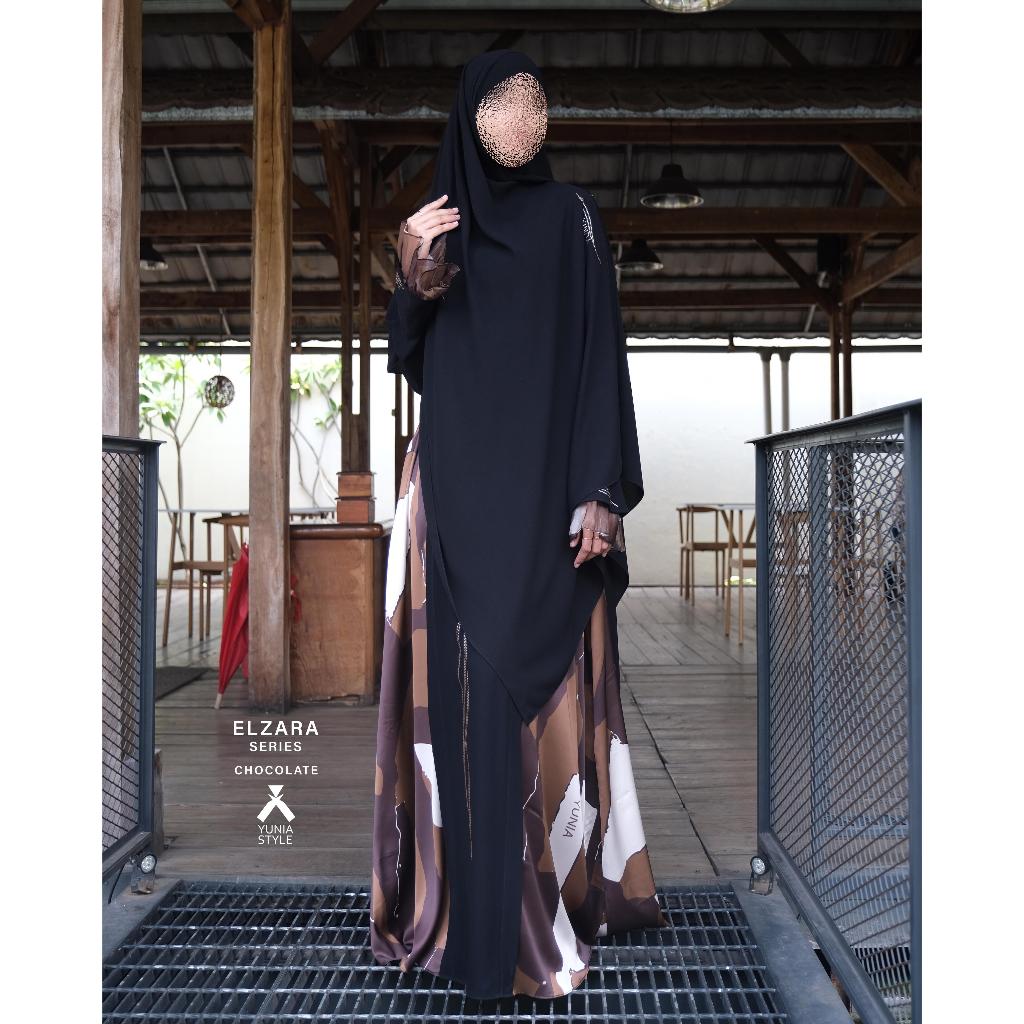 ELZARA CHOCOLATE BY YUNIA SYARI | DRESS MUSLIMAH MEWAH | SET BAJU MUSLIM | ABAYA | BERGO | FRENCH SQ