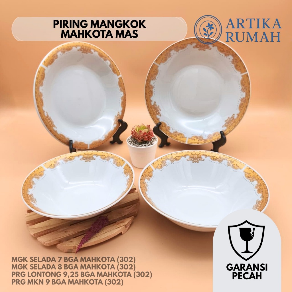[GROSIR] Artika Rumah Piring Mangkok Keramik Porselen Putih Motif Mahkota Mas | Piring Lontong Pirin