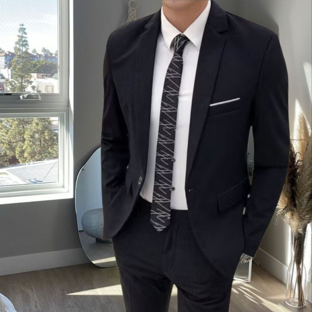 Jas Blazer Kantor Pria Formal Model Slimfit  Hitam L