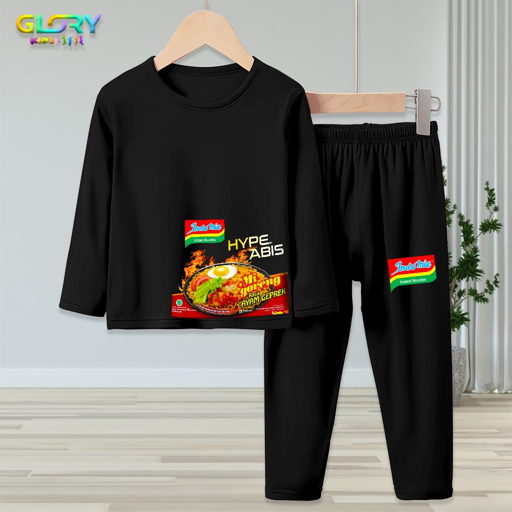 Setelan Baju Anak Gambar Terbaru Indomie Rasa Ayam Geprek Anak Usia 3-10 Tahun Lengan Panjang