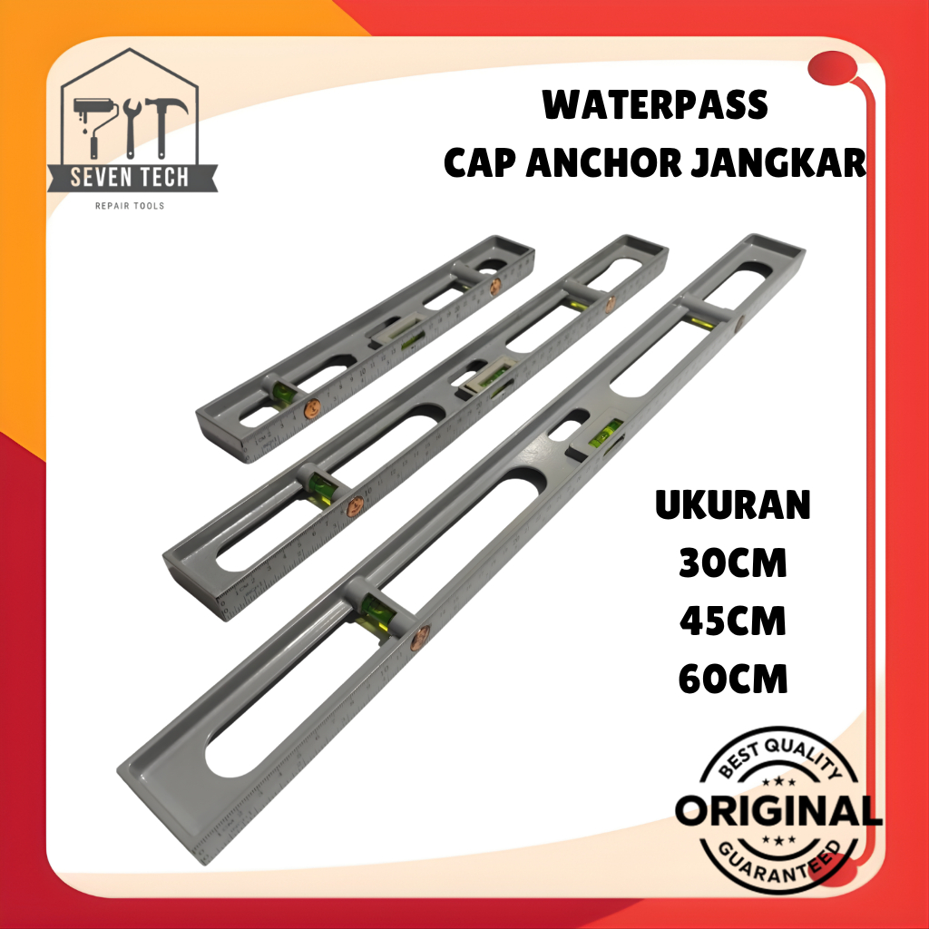 WATERPASS BESI ALUMINIUM CAP ANCHOR JANGKAR 30 45 60CM BAGUS AKURAT PENGUKUR KEMIRINGAN WATERPAS TUK
