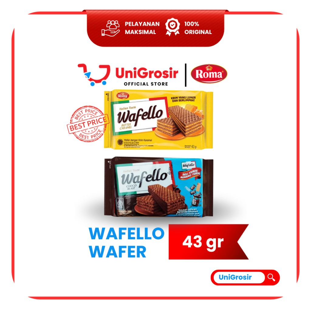 [UniGrosir] WAFELLO ITALIAN TASTE WAFER BUTTER CARAMEL CHOCO ~ 43 gr