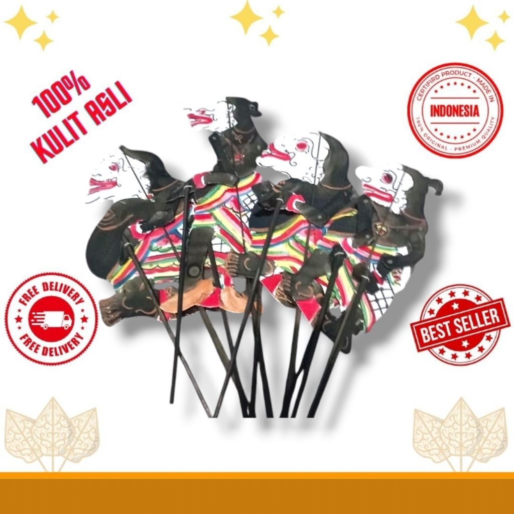 NAFLAH STORE 1 Set wayang karton Punakawan, Semar, Gareng, Petruk dan Bagong, wayang mainan, wayang 