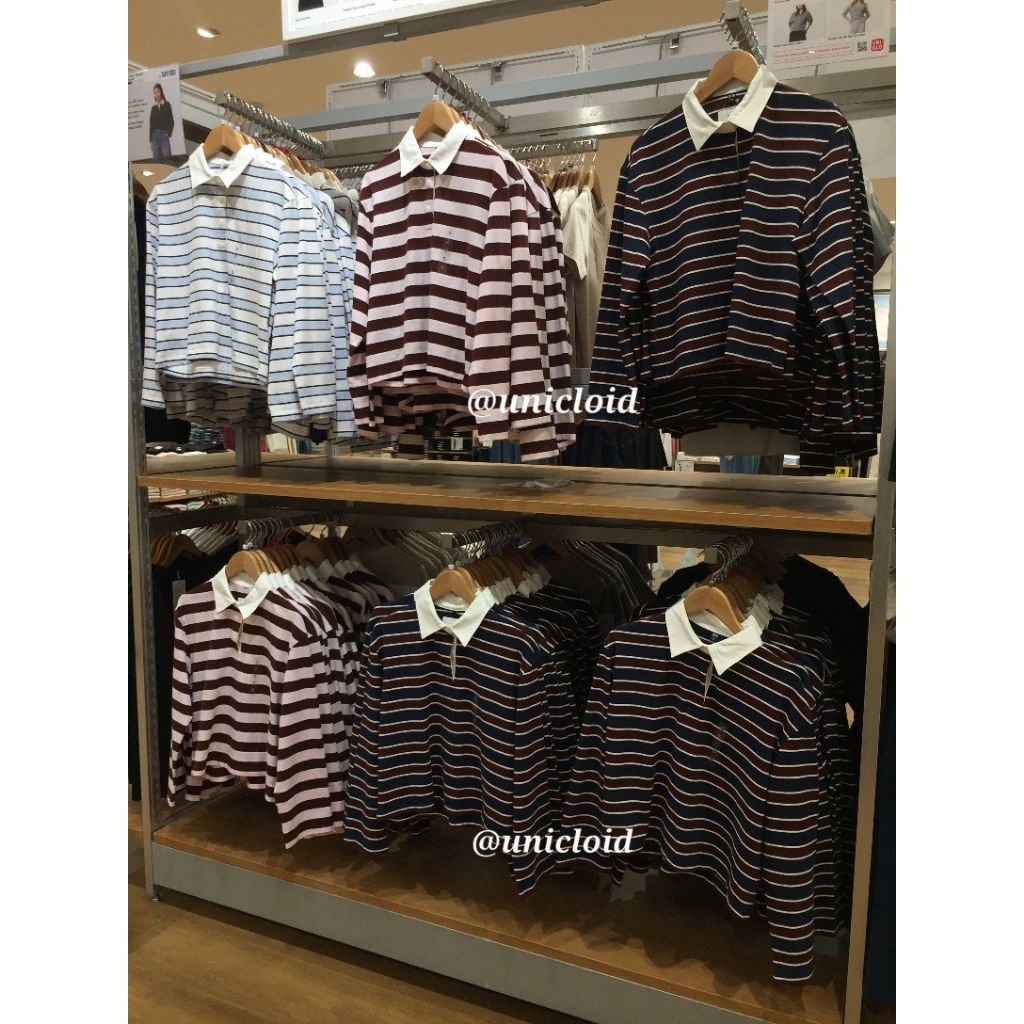 JASTIP UNIQLO kaos polo katun washed garis lengan panjang uniqlo