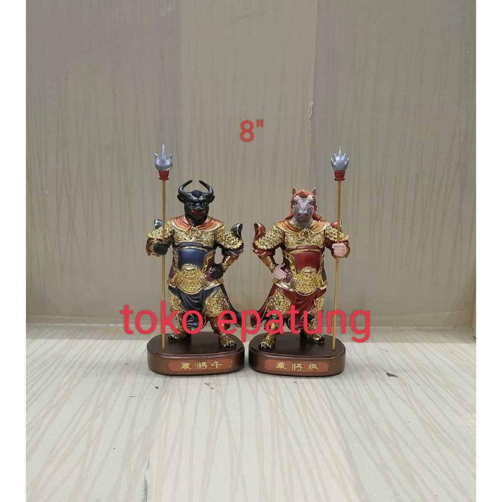 patung dewa kepala kuda dan kerbau - fiber - 8 inch - l2