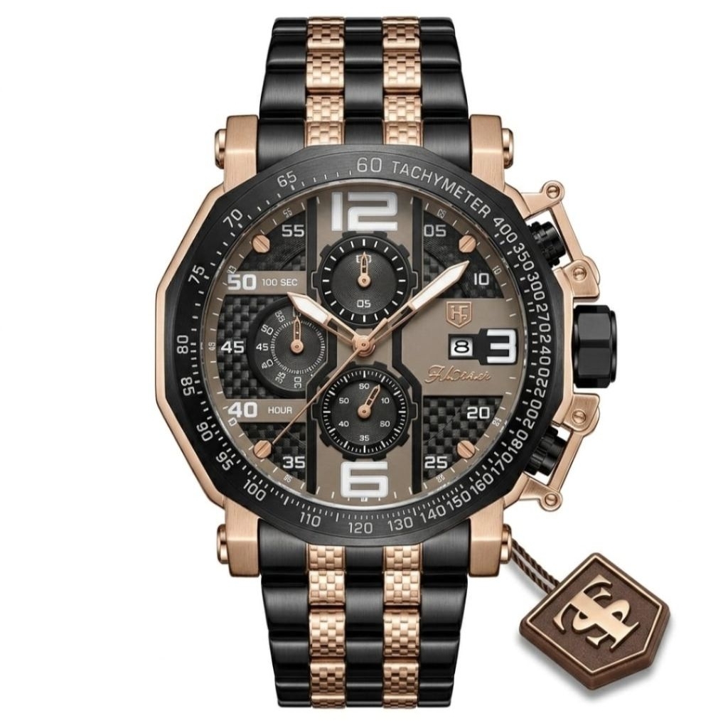 Jam Tangan Tetonis 6012 Rantai Hitam Rosegold Cowok