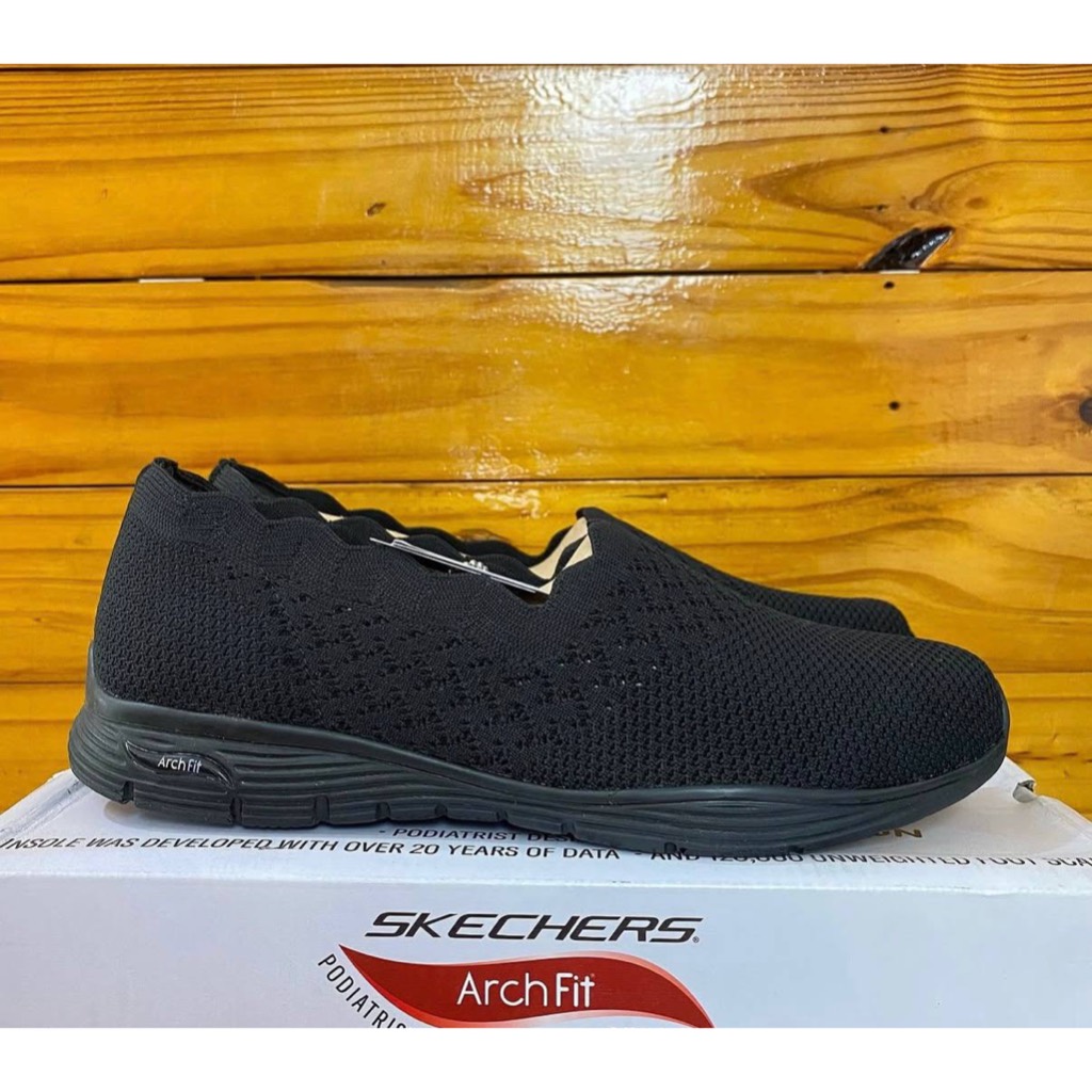 ONLY SIZE 40 SEPATU SKECHERS WANITA SKECHERS ARCHFIT SEAGER 158557 FULLBLACK SNEAKERS SLIPON FLAT CO
