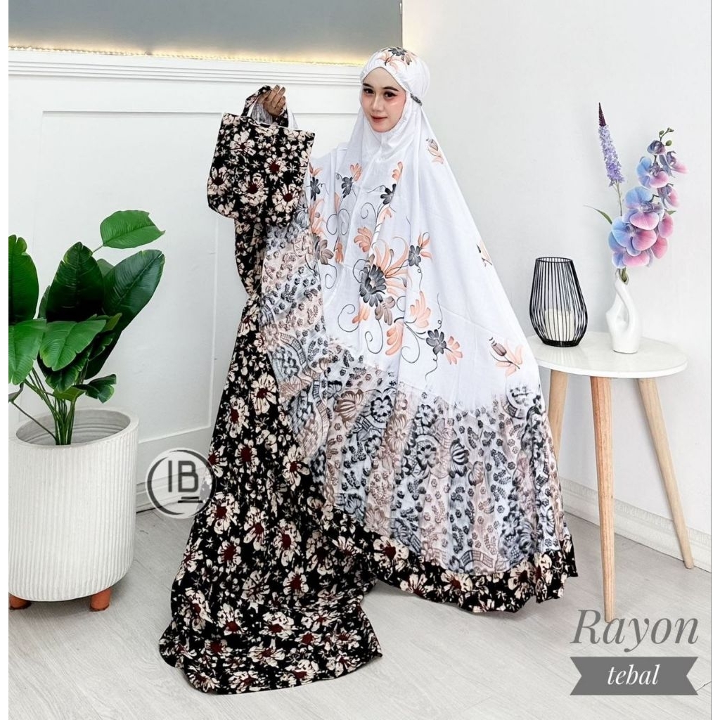 Mukena batik lukis JUMBO putih pekalongan dewasa mukena murah rayon