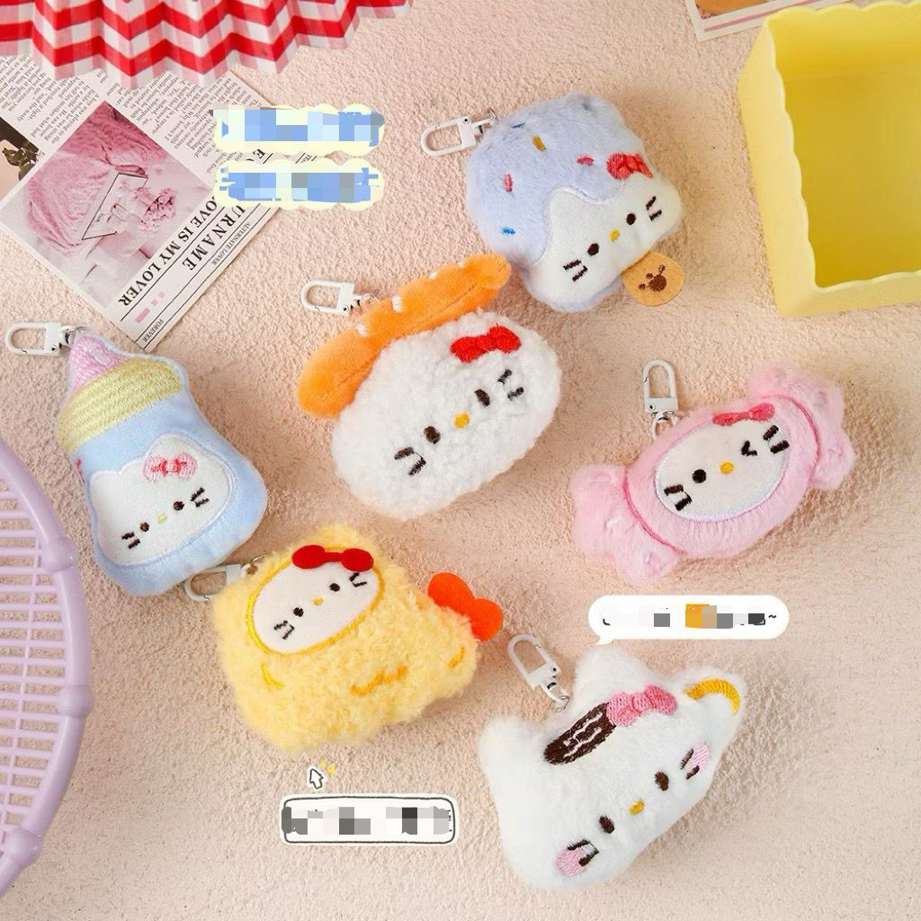 (Min. 2 pcs) HK FOOD Plush Keychain Gantungan Kunci Boneka Sushi Permen Ice Cream Tempura Kitty Cat 