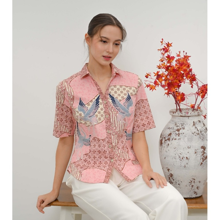 Atasan Batik Wanita Kerja Modern Berkerah #342