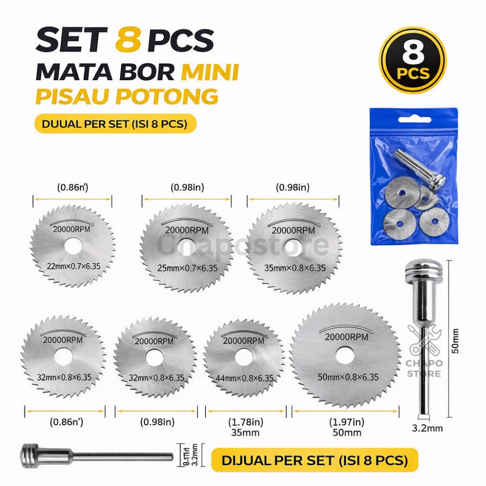 Set mata bor gergaji mini pisau potong 8 pcs 6pcs cutting wheel gerinda mini untuk kayu plastik besi