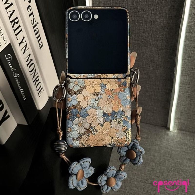[NEW] Case Samsung Z Flip Cute Model Clasic Blue Flower Korea | For Samsung Z Flip 6 5 4 3 | Z Flip 