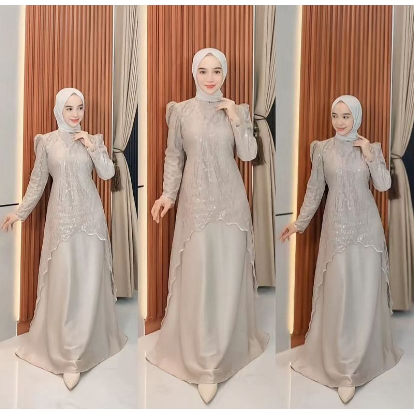 Gamis Muslimah Elegan Bordir Premium Dress Pesta Wanita Modern Lengan Panjang