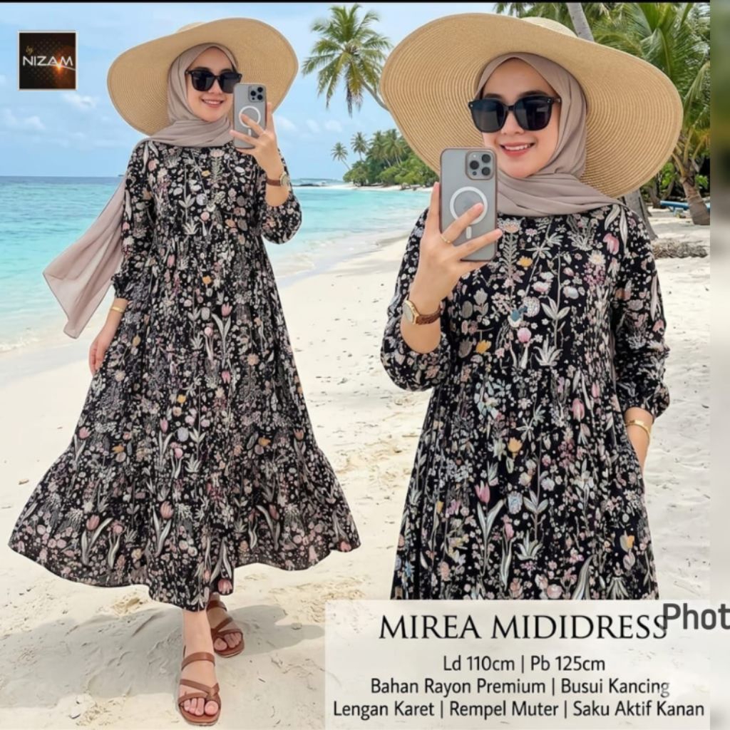 Mirea MidiDres Rayon Motif Bunga Super Adem
