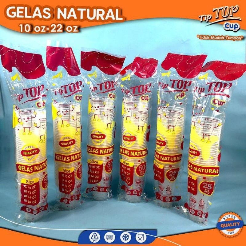 gelas/cup merk tiptop 16oz,18,oz,22oz, datar & slim | pasti murah