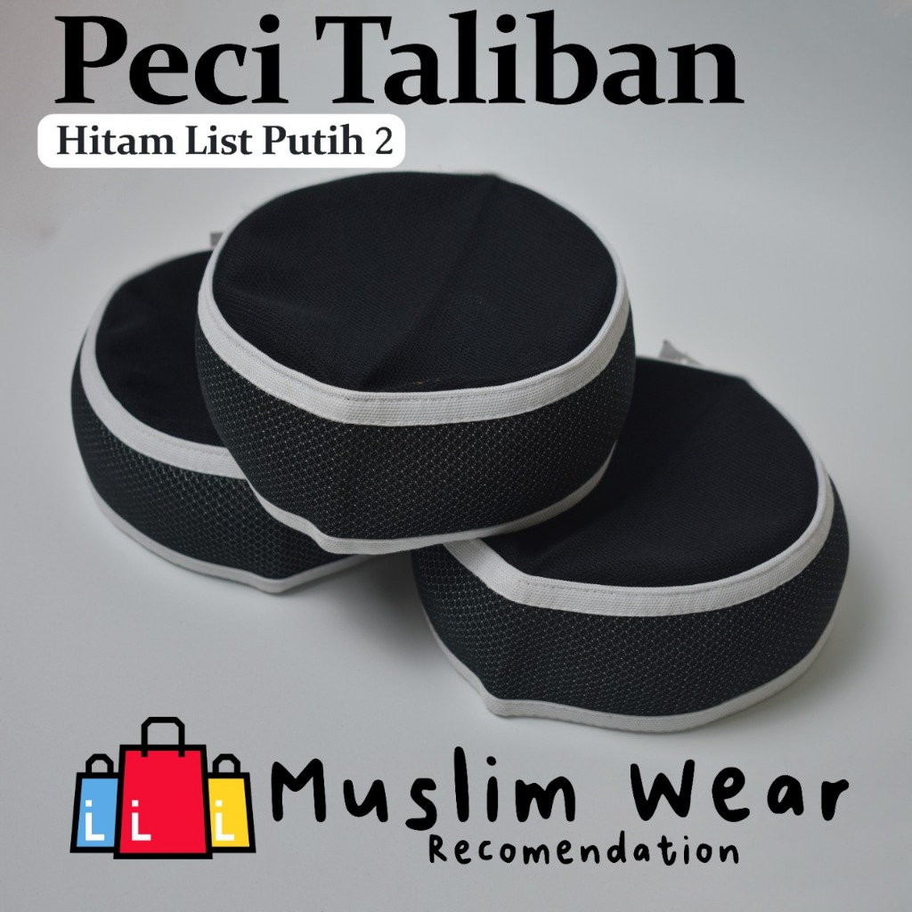 Peci Kopiah Sholat Anak Pria Dewasa IQMAL Talibann Hitam List Putih Bintik Adem Bagus Nyaman