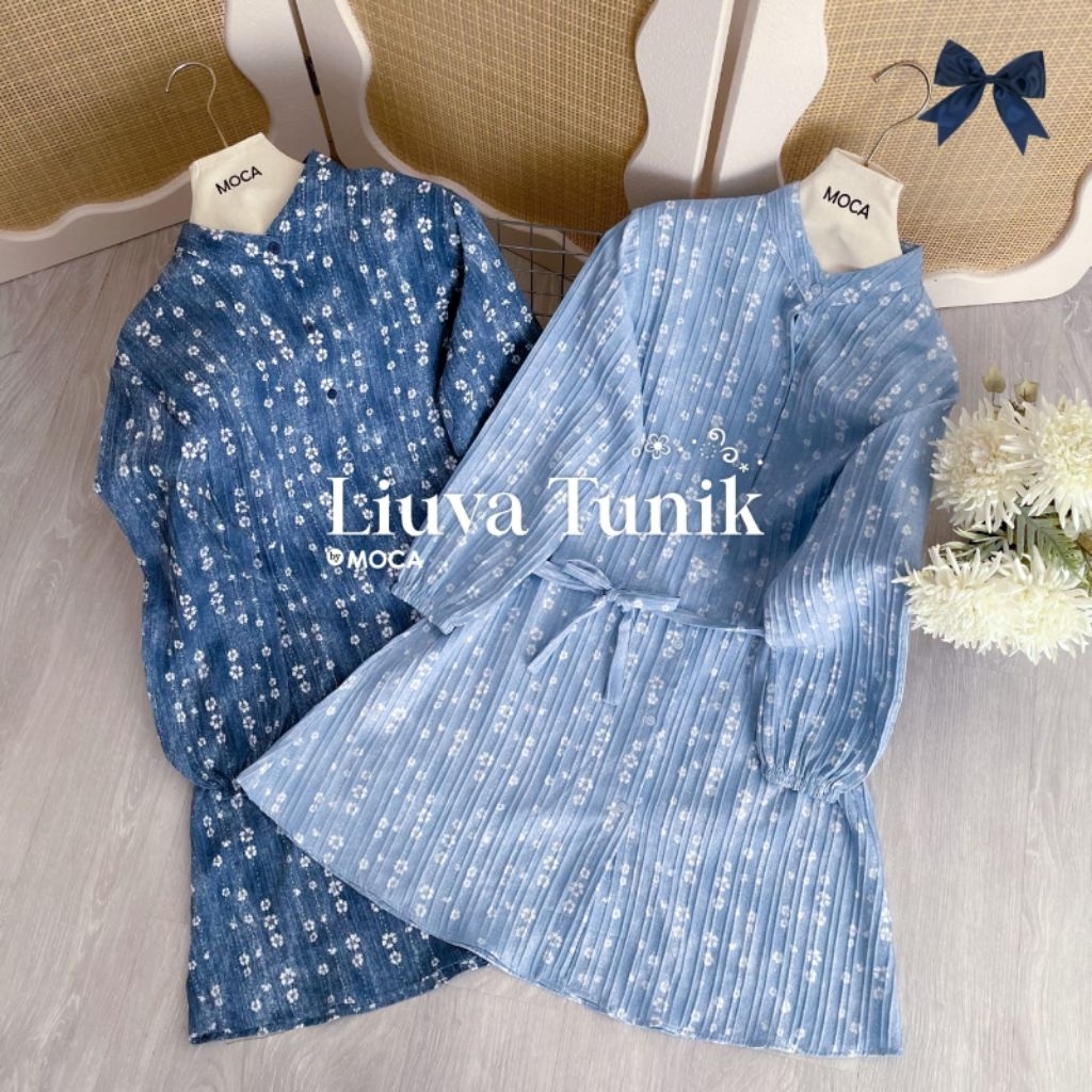 Liuva Tunik by Moca Kotak / Tunic Lavanda Crinkle Premium Motif Bunga Elegan