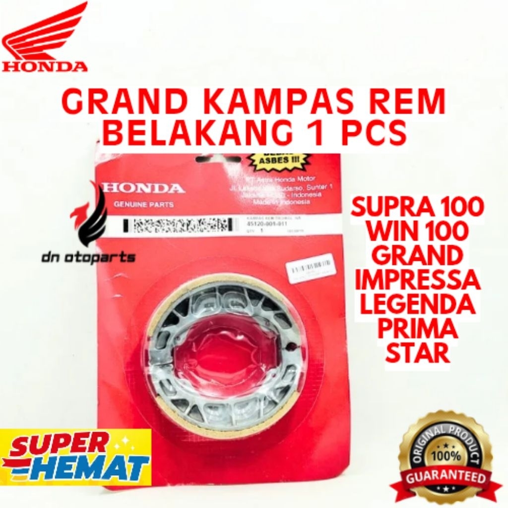 KAMPAS REM BELAKANG 1 PCS ORIGINAL HONDA KODE GRAND, KAMPAS REM BELAKANG SUPRA 100, KAMPAS REM BELAK