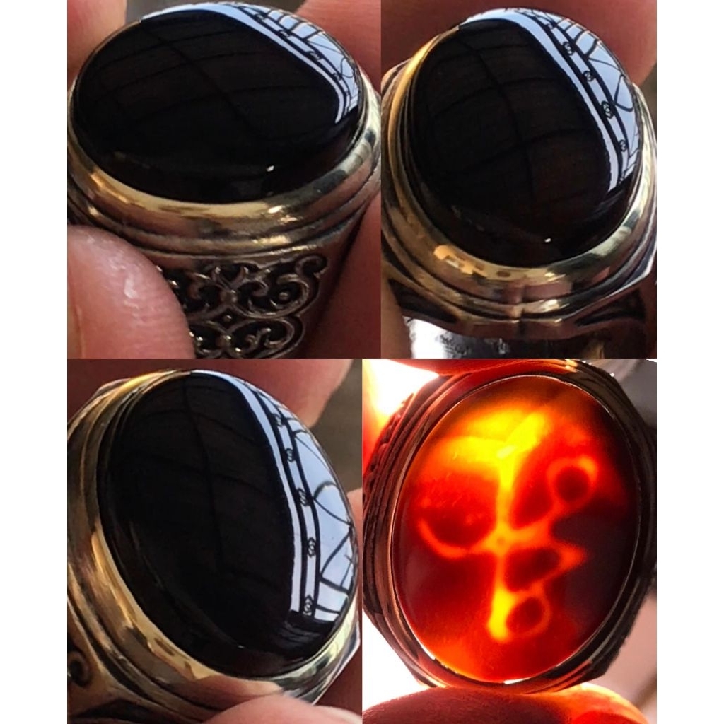 NATURAL CINCIN BATU AKIK BLACK YAMAN WULUNG HITAM PEKAT PAMOR LAFADZ MUHAMMAD MERAH BERAPI AJIB ANTI