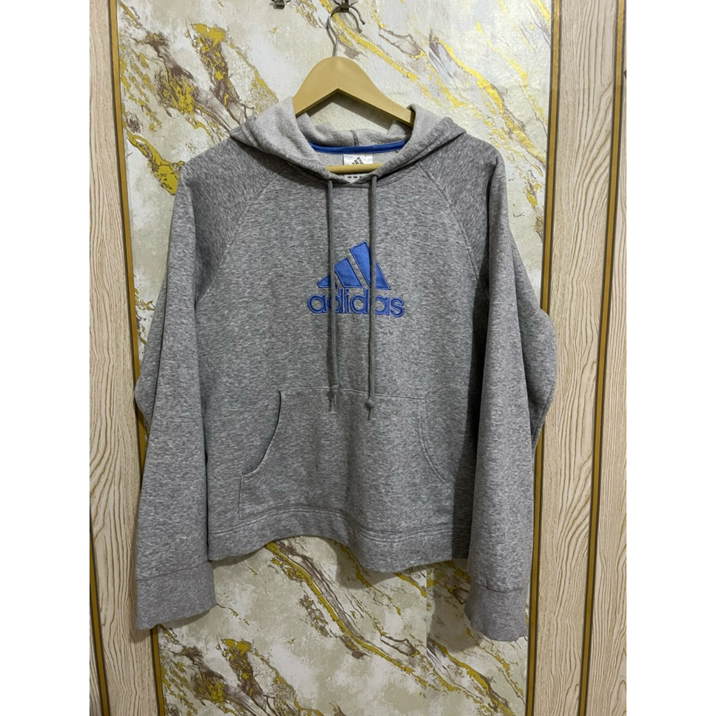 Adidas Hoodie Original Grey Logo Biru Casual Sporty Unisex