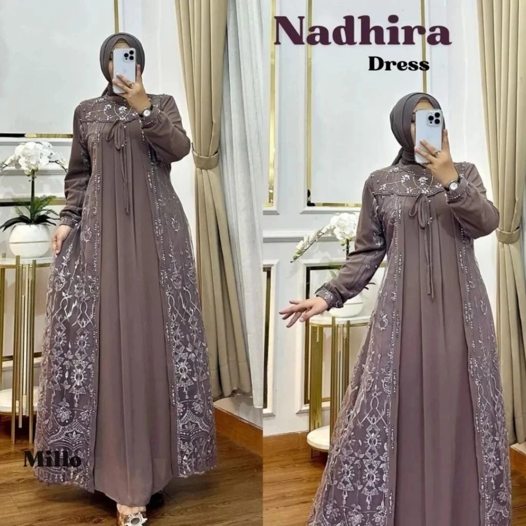 Gamis Lebaran Nadhira Dress Brukat Bahan Ceruty Babydol Gamis Model Gamis Terbaru Dress Kondangan / 