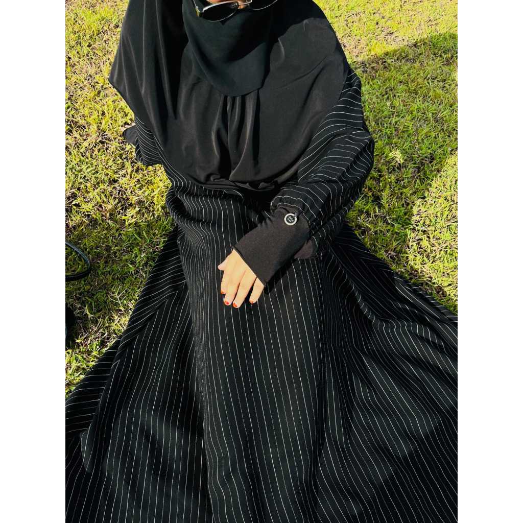 Abaya Kaftan Ayla Jetblack Salur Pattern by Binsal Butik