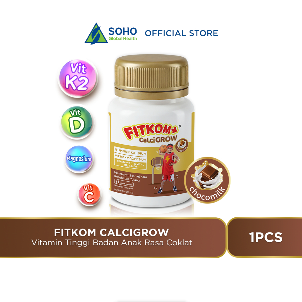 Fitkom CalciGROW Tablet Hisap Vitamin Tinggi Badan Anak Rasa Coklat