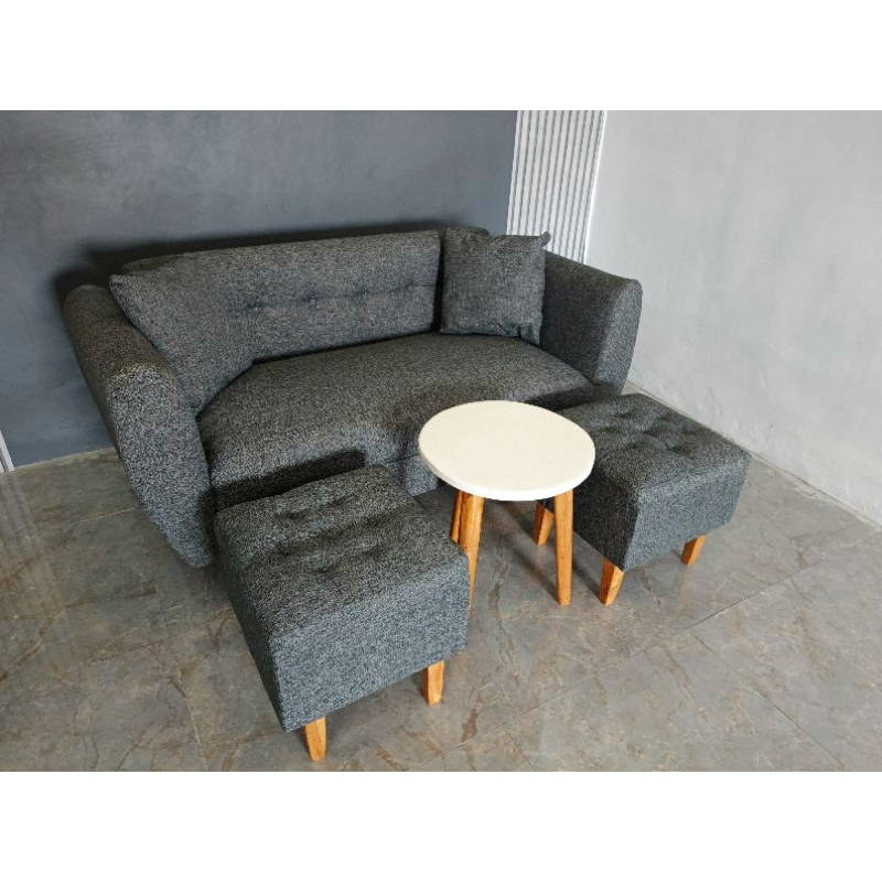 ( 48 ) sofa minimalis set retro + 2 pcs stool dan free meja sofa costume