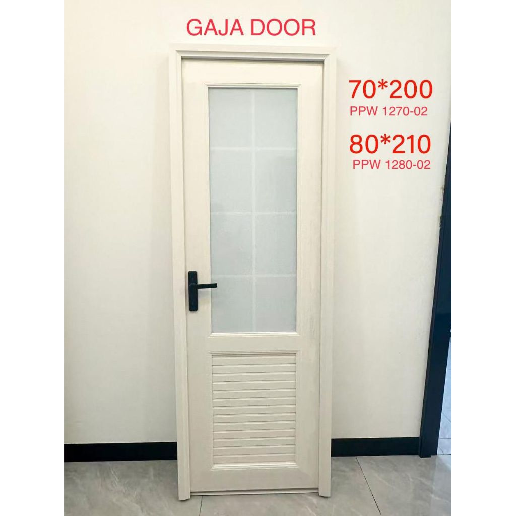 Pintu Kamar Mandi UPVC GAJA DOOR PPW1270-02/1280-02 UKURAN (70X200 / 80X210 CM) Komplit Handle Set