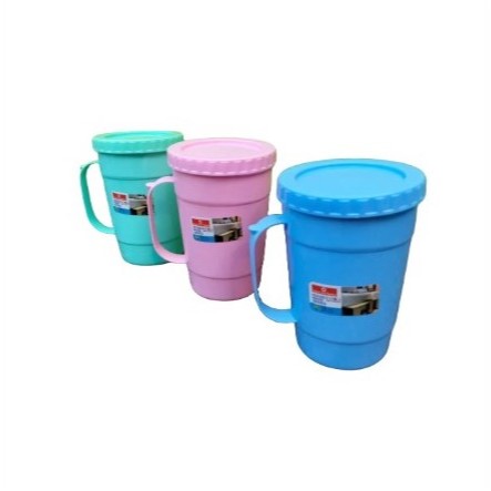 Gelas Mug Tutup Putar Benjo Green Line Gelas Cangkir Plastik Warna Warni Gelas Minum