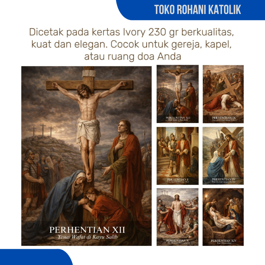 PROMO POSTER JALAN SALIB - 14 LEMBAR / GAMBAR 14 PERHENTIAN JALAN SALIB / PAJANGAN DINDING / HIASAN