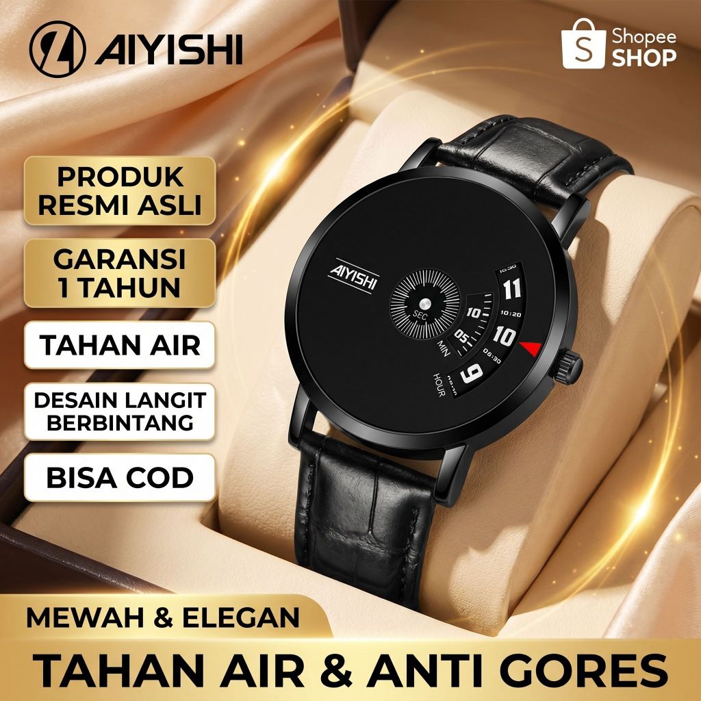 Jam Tangan Pria AIYISHI Tali Kulit Asli - Desain Turunan Unik, Tahan Air, Jam Tangan Bisnis Kasual u