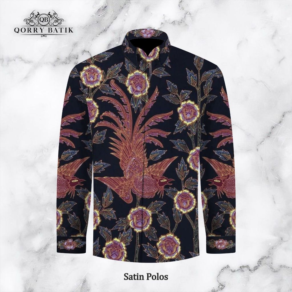 KAIN KEMEJA BATIK TULIS SATIN POLOS motif Sawunggaling Kembang warna Hitam