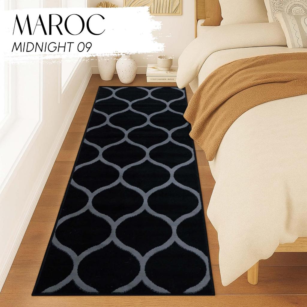 MAROC Karpet 80x200 cm MIDNIGHT 09 Monokrom Local, Karpet Lantai, Karpet Bulu