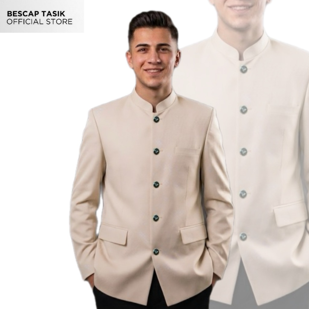 BESCAP TASIK -  Jasko Polos Cream Jas Koko Pria Jasko Polos Jas Santri Beskap Bapak Original Berkual