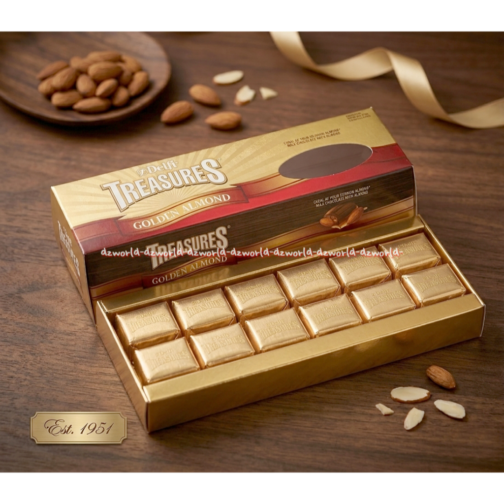 Delfi Treasures Golden Almond 216gr Cokelat Susu Dengan Kacang Almond Coklat Delvi Treasure Chocolat