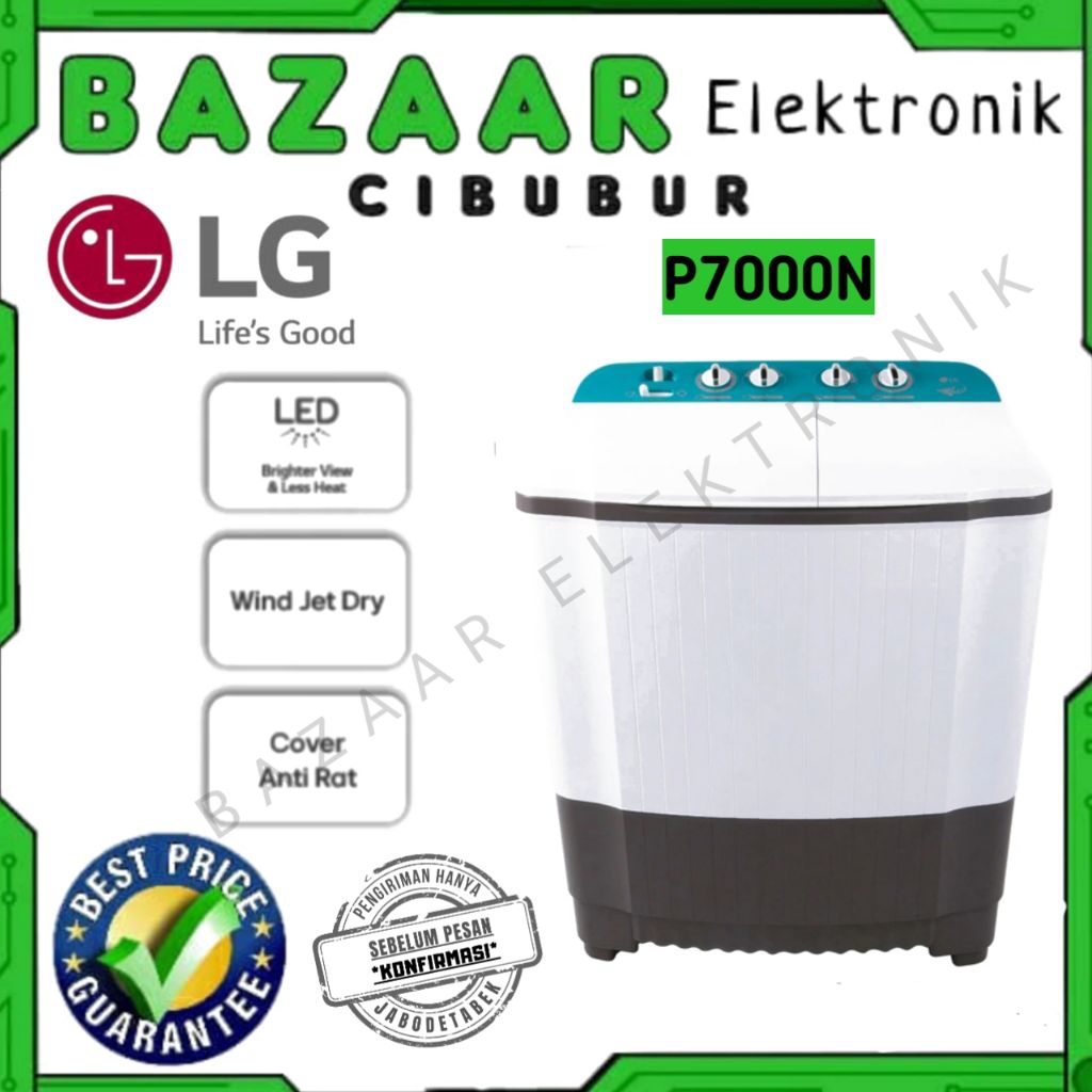 MESIN CUCI LG 2 TABUNG LG P7000N / P7000 N LED WIND JET DRY