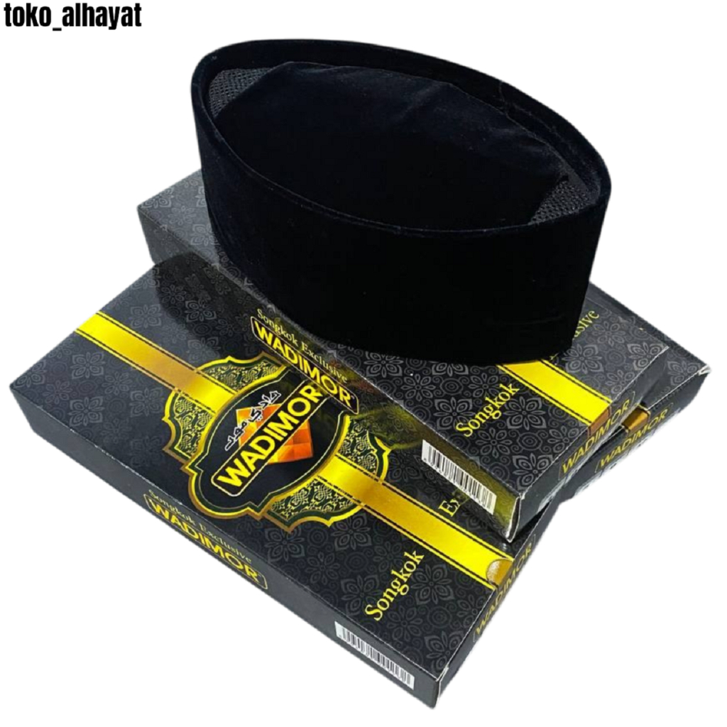 Peci Songkok WADIMOR AC Kopiah Santri Hitam Pria Muslim Anak dan Dewasa Bahan Bludru Tinggi 8 9 10