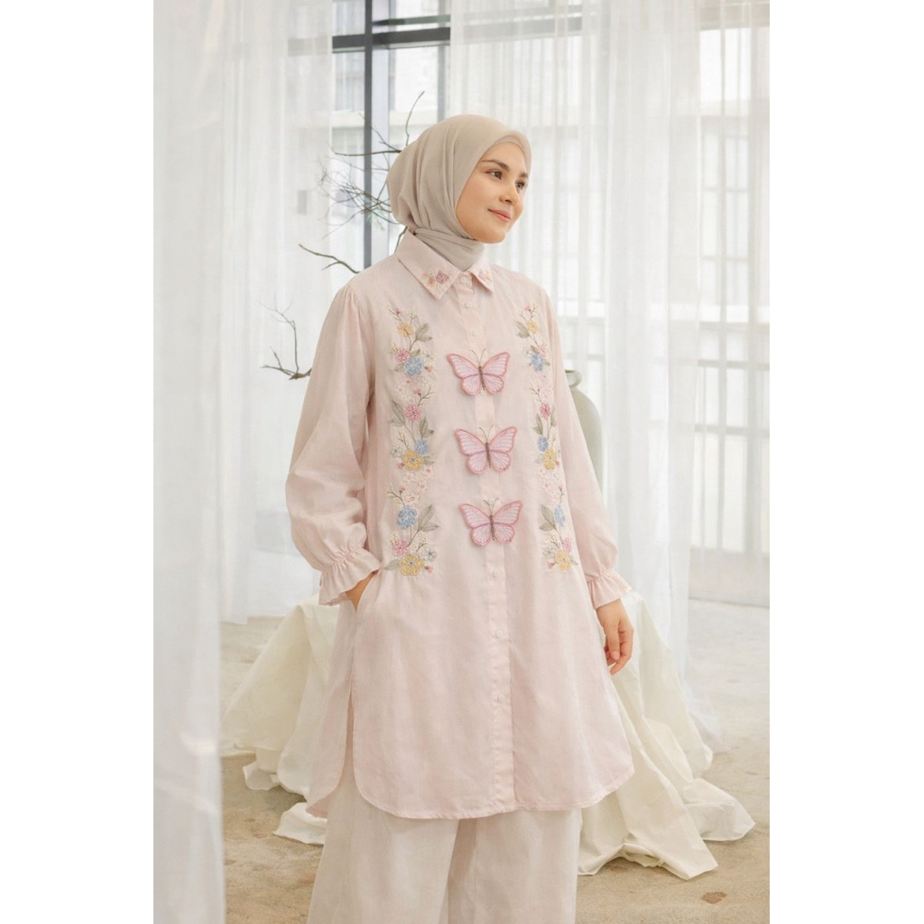 Tunik Bordir Bunga Kupu Premium – “Butterfly Bloom Tunik” Korean Style