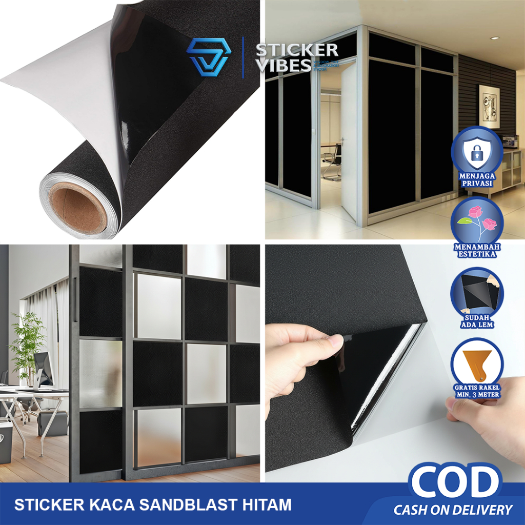 Sticker Kaca Sandblast Polos Hitam Buram